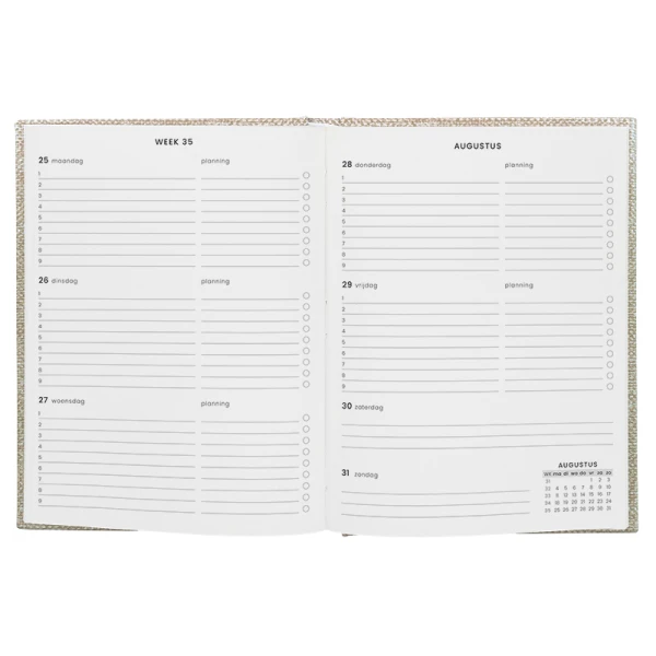 Schoolagenda A5 18mnd 2025 - 2026 Linnen Beige