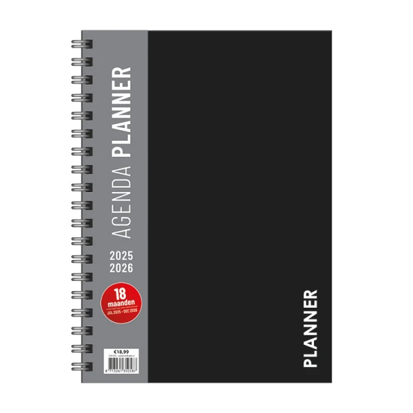 Schoolagenda A4 Planner Black Spiraal 2025 - 2026
