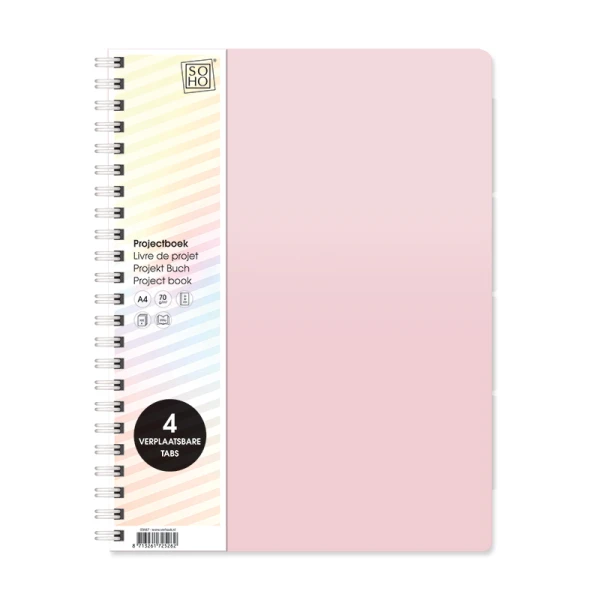 Projectboek A4 4tabs SOHO Pastel roze