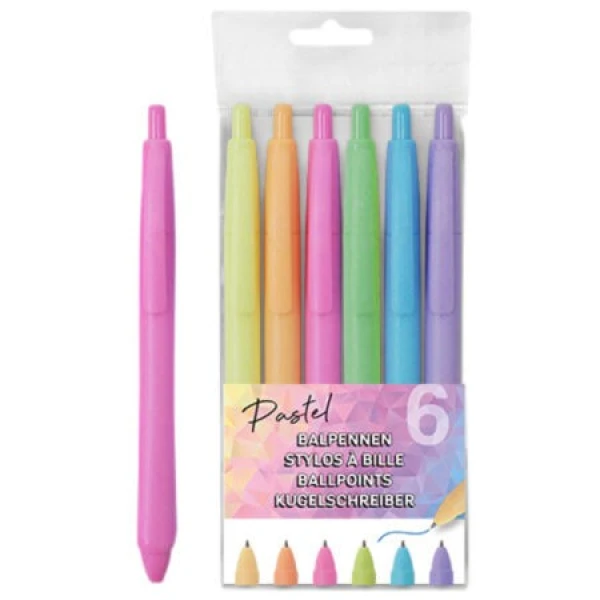 Balpen pastel assorti - 6 stuks
