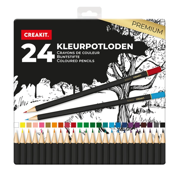 Creakit Kleurpotloden in blik 24 stuks PREMIUM