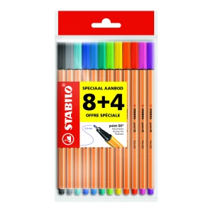 Stabilo fineliner point88 basis kleuren etui 12 stuks
