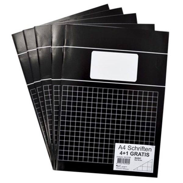 Schriften A4 ruit 10mm met kantlijn zwart 5 stuks