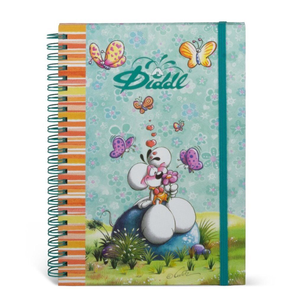 Diddl notitieboek A5 Spiraal Blauw met glitter elastiekband