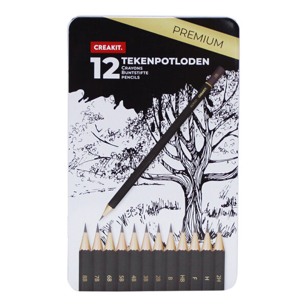 Creakit Tekenpotloden in blik 12 stuks PREMIUM