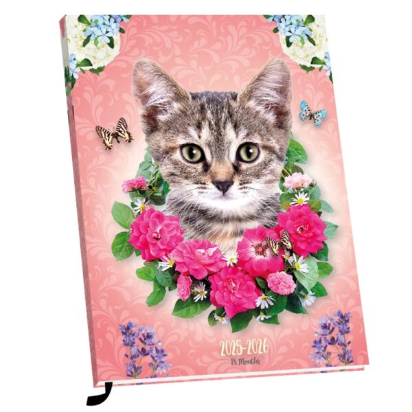 Schoolagenda A5 Cat Flowers 18 mnd 2025-2026