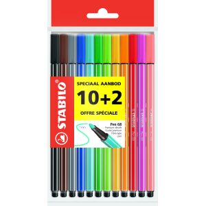 Stabilo fineliner point68 basis kleuren etui 12 stuks