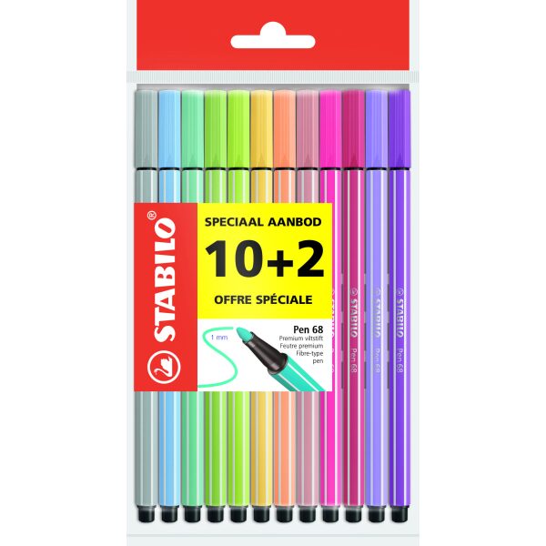 Stabilo fineliner point68 pastel kleuren etui 12 stuks