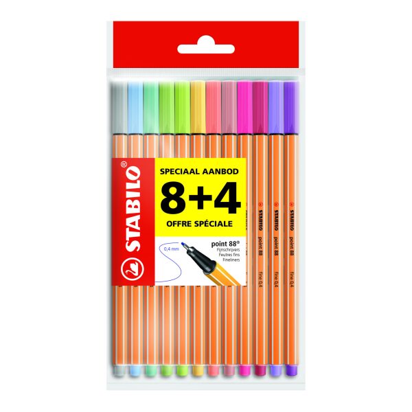 Stabilo fineliner point88 pastel kleuren etui 12 stuks